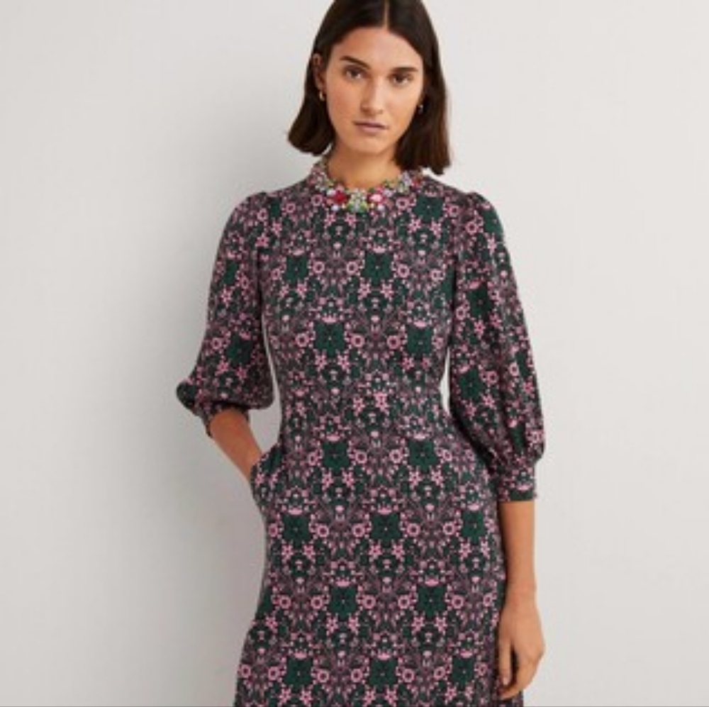 Boden Blouson Sleeves Trekking Green and Pink Heart Dress Blouson Sleeves 14